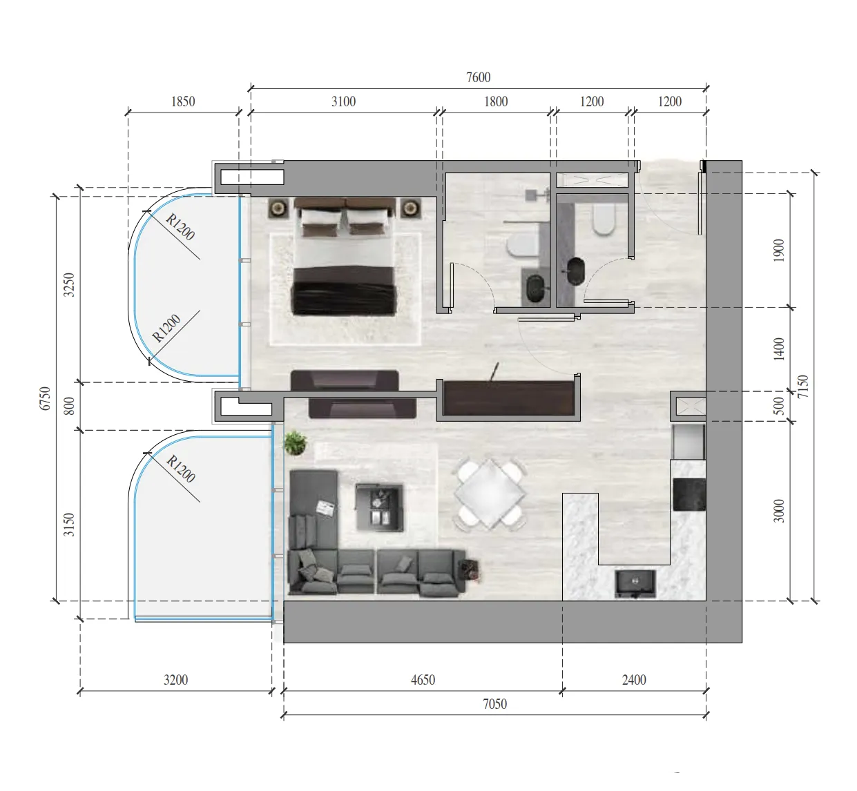 Ananda Residences 1 bed floor plan, 726 – 775 sqft