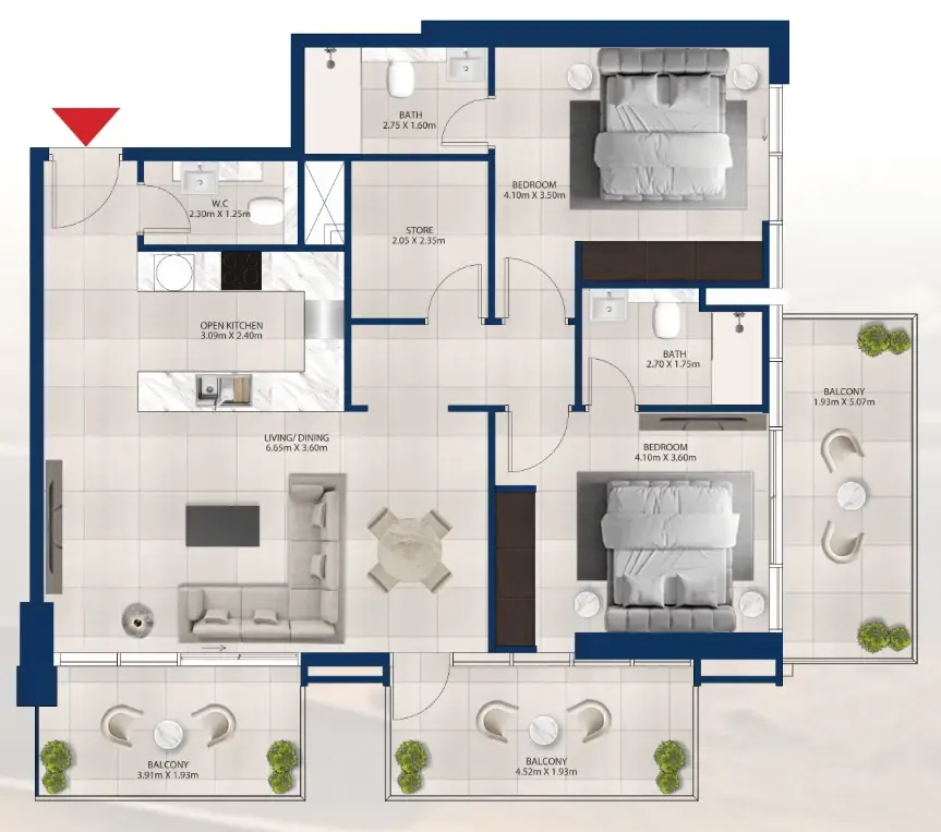 Al Vista 2 bed floor plan, 1,324 sqft