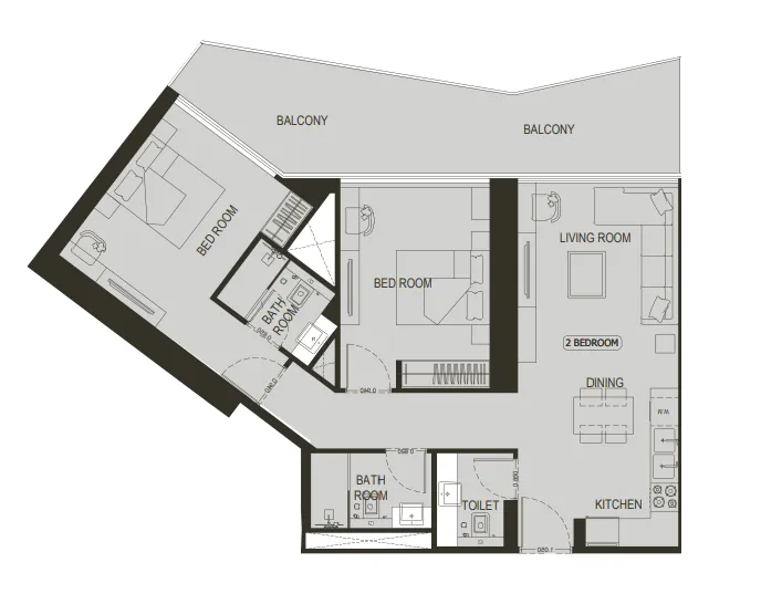 Binghatti Haven 2 bed floor plan, 1,167 sqft