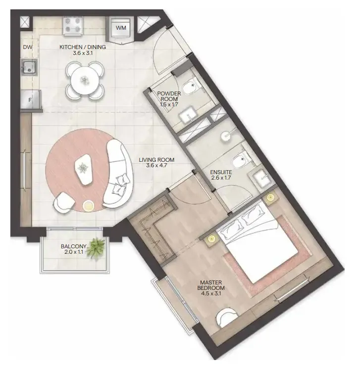 Bloom Living - Granada 1 bed floor plan, 655 sqft