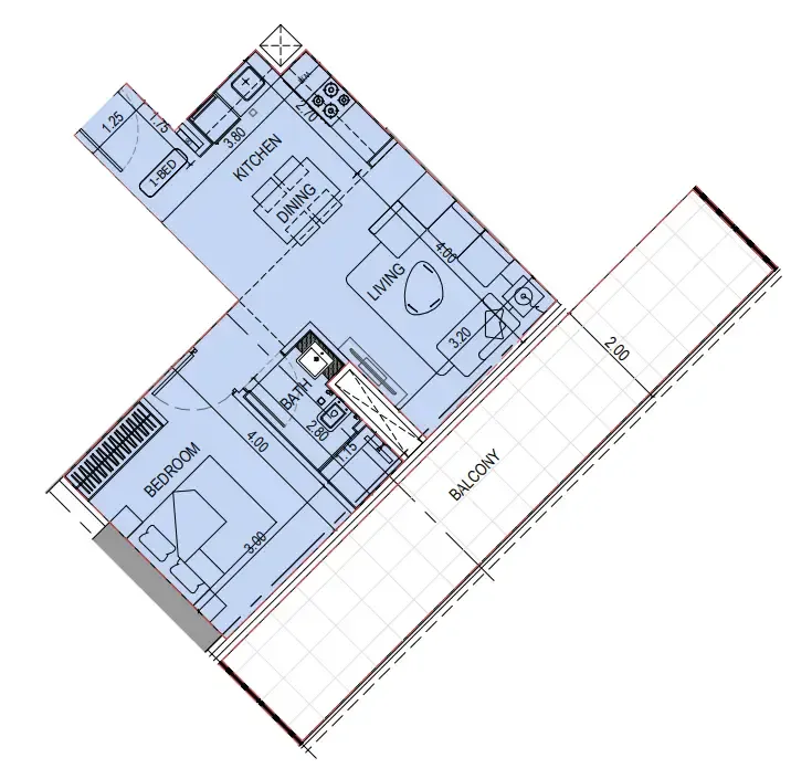 Binghatti Sky Terraces 1 bed floor plan, 715 sqft