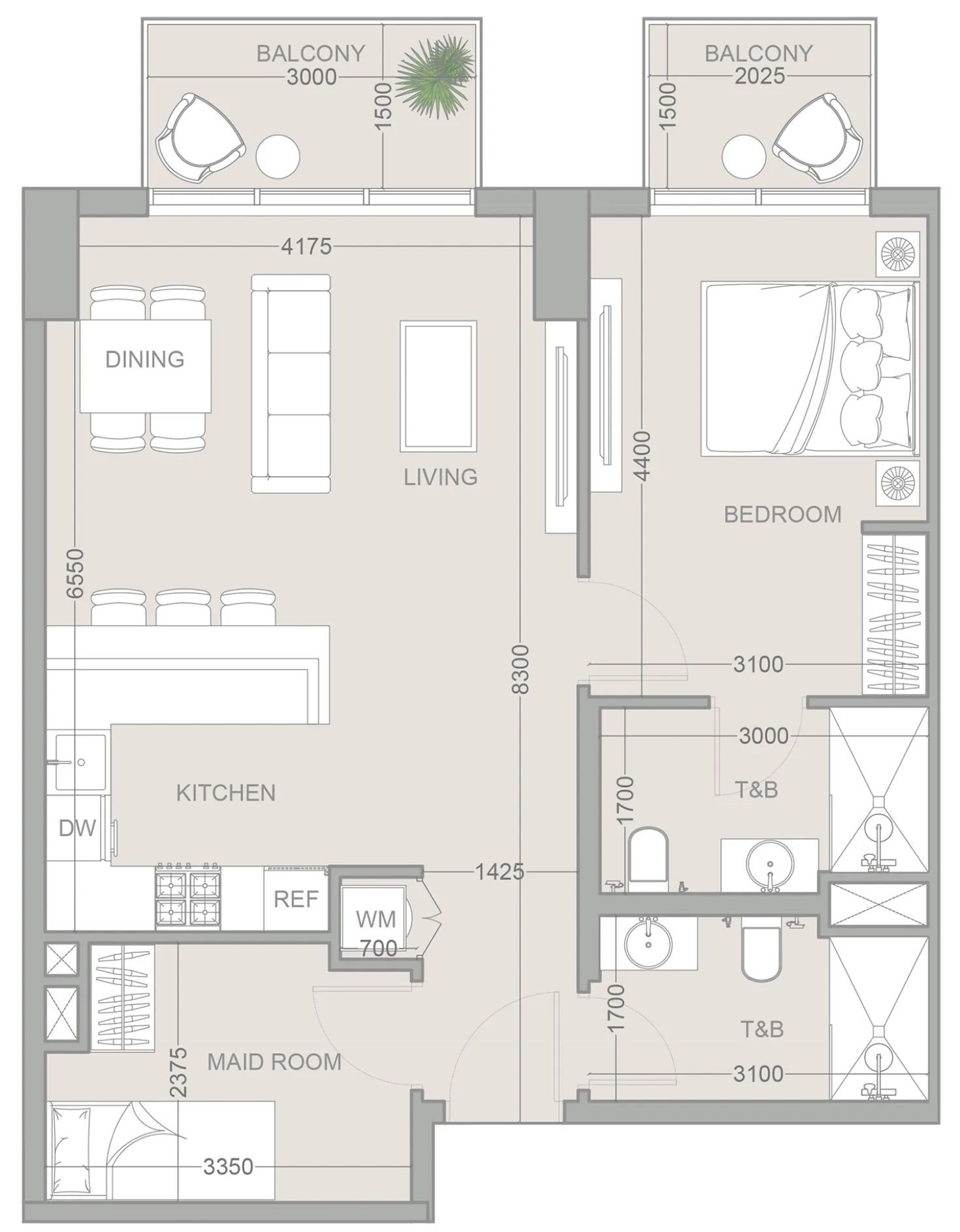 1WOOD Residence 2 1 bed floor plan, 857 sqft