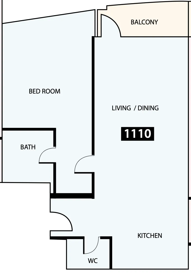 Paradise View 1 1 bed floor plan, 831 sqft