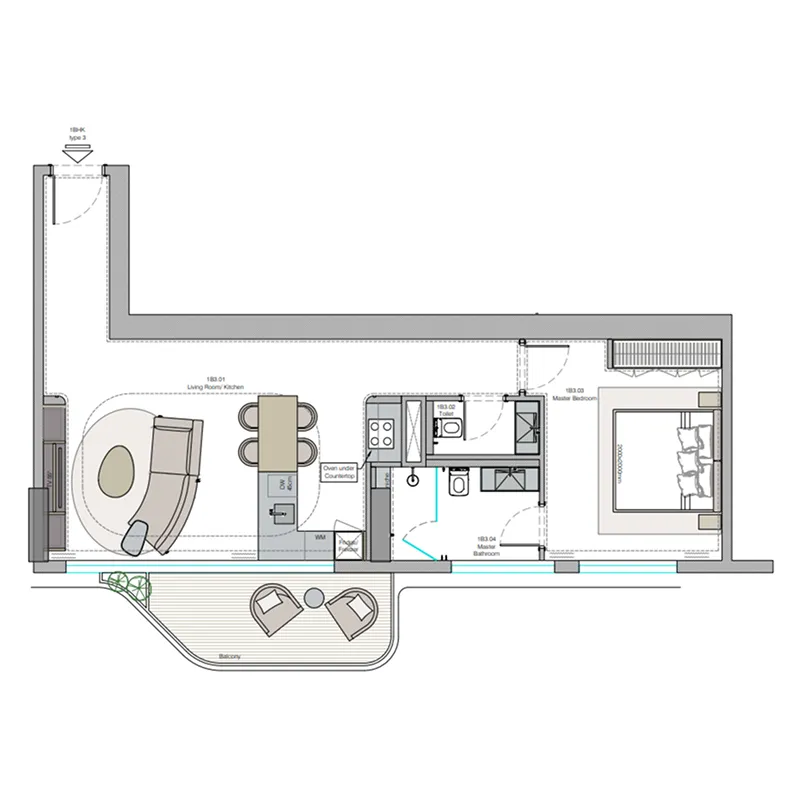 Helvetia Verde 1 bed floor plan, 881 – 893 sqft