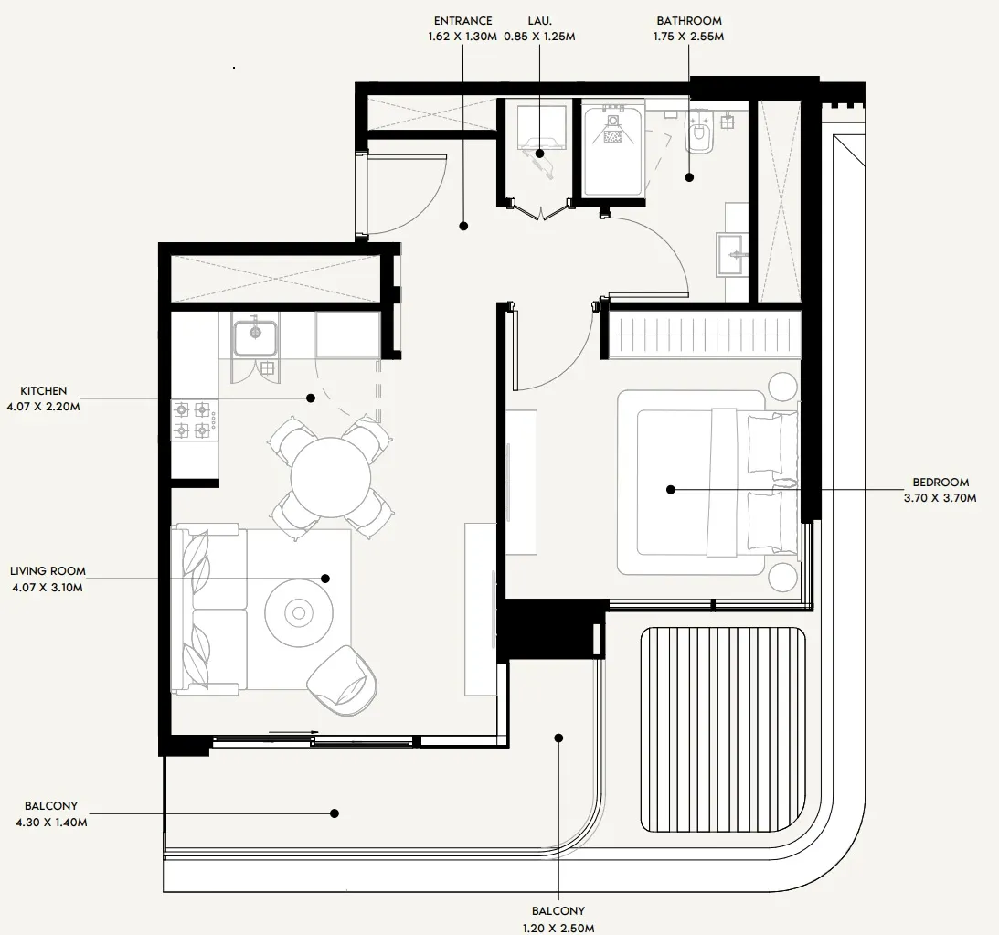 Azizi Sakandar 1 bed floor plan, 644 sqft