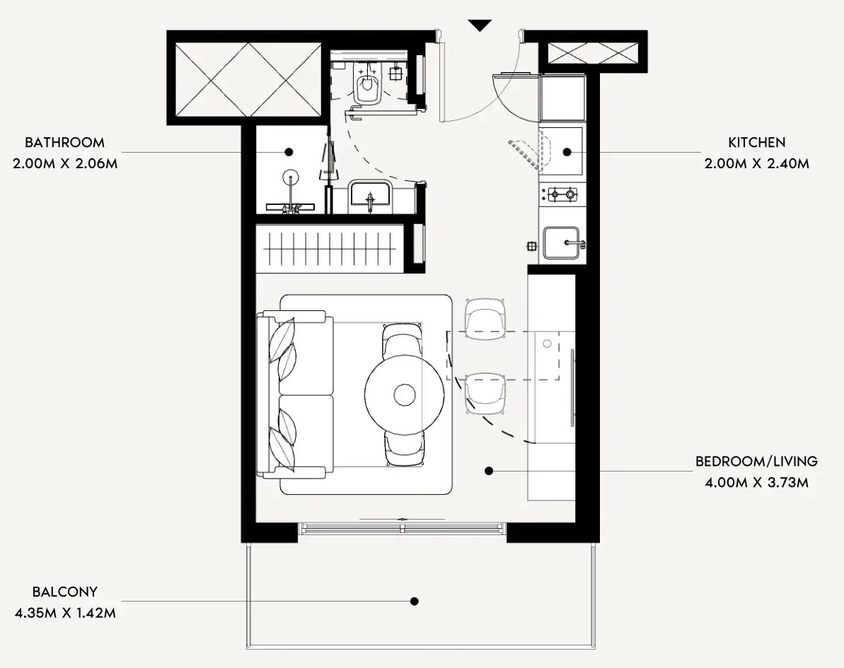 Azizi Leily Studio floor plan, 340 sqft