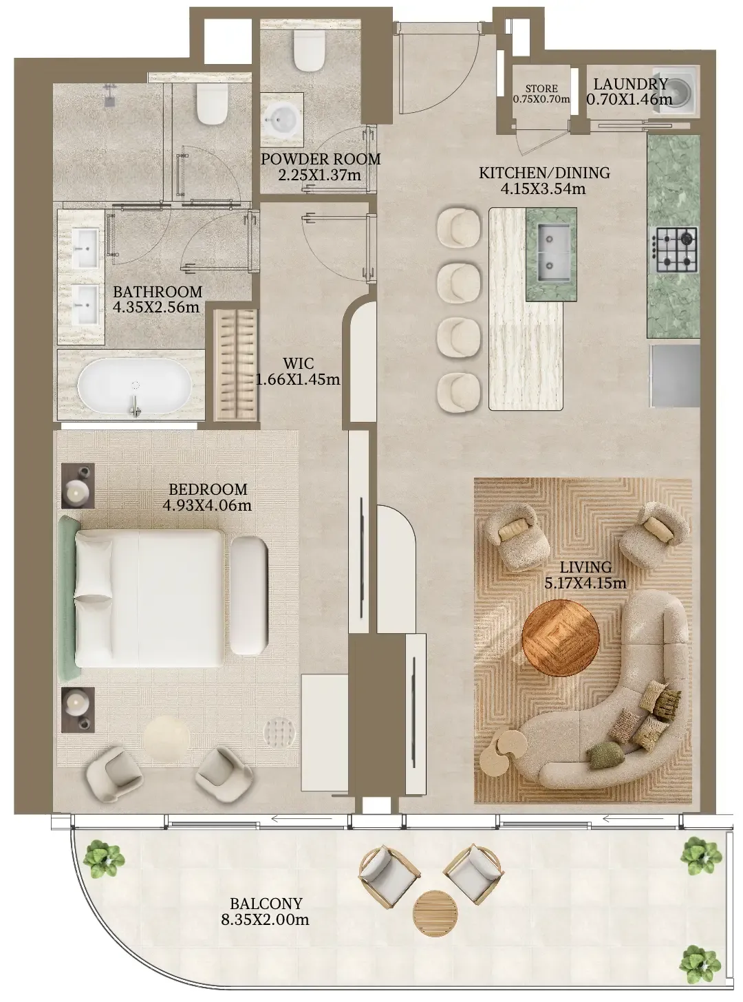 Nasim Al Bahr Residences 1 bed floor plan, 1,140 sqft