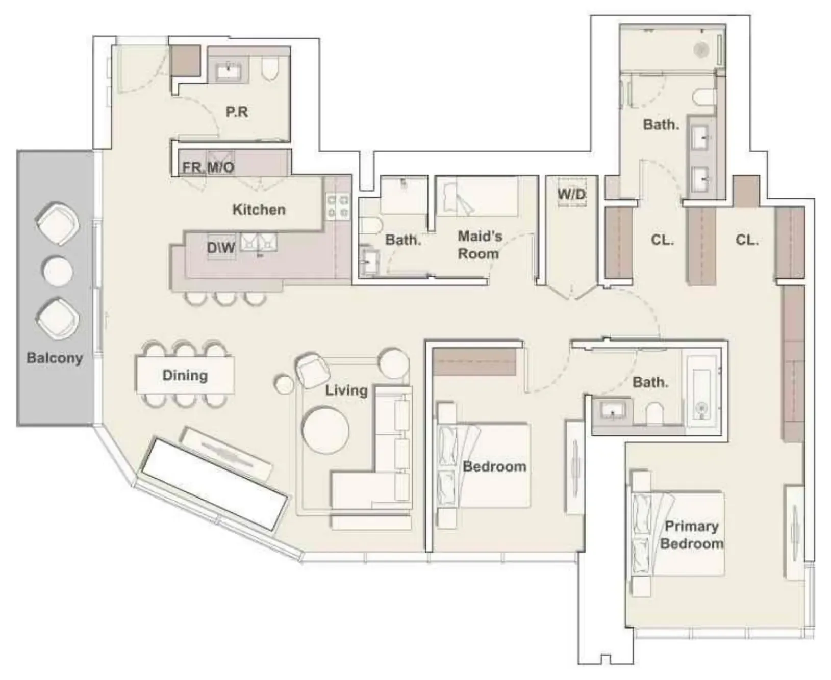 One River Point 2 bed floor plan, 1,785 sqft