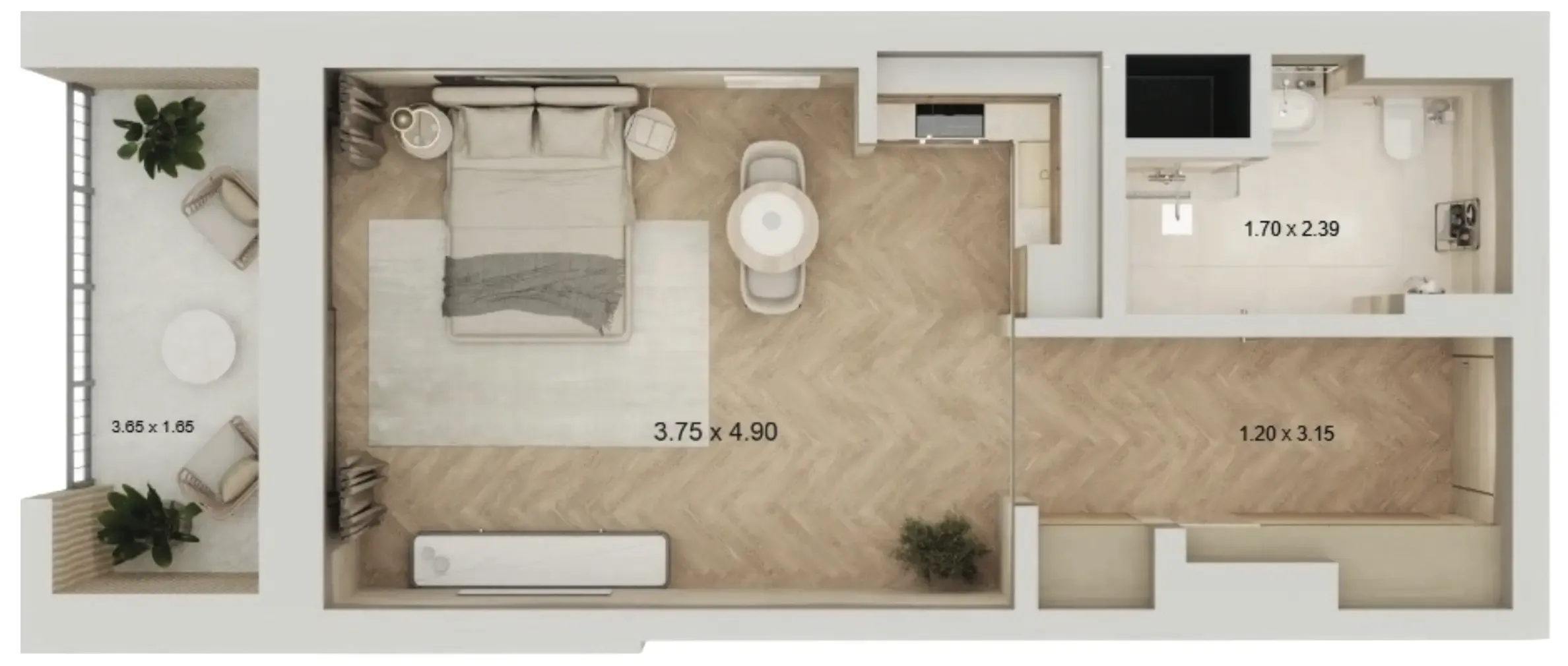 Arisha Terraces Studio floor plan, 448 sqft