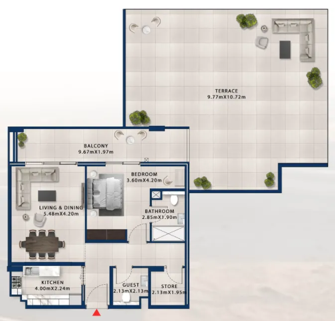 Asayel Avenue 1 bed floor plan, 2,086 sqft