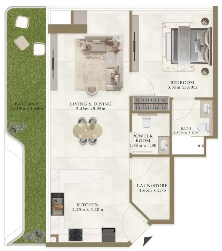 Ryze Residences by AUM Development 1 bed floor plan, 874 sqft