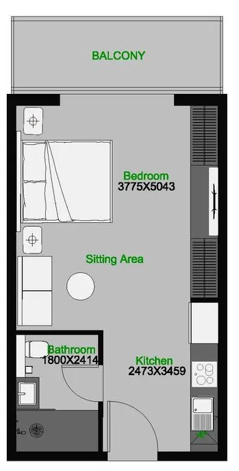 The Central Downtown Studio floor plan, 466 sqft