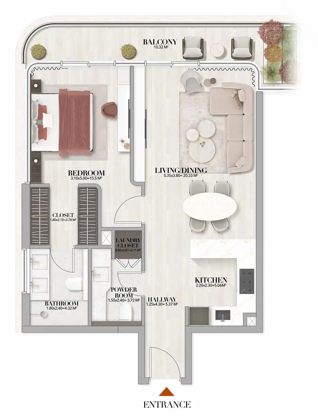 Gate Eleven by Amwaj Development 1 bed floor plan, 786 sqft