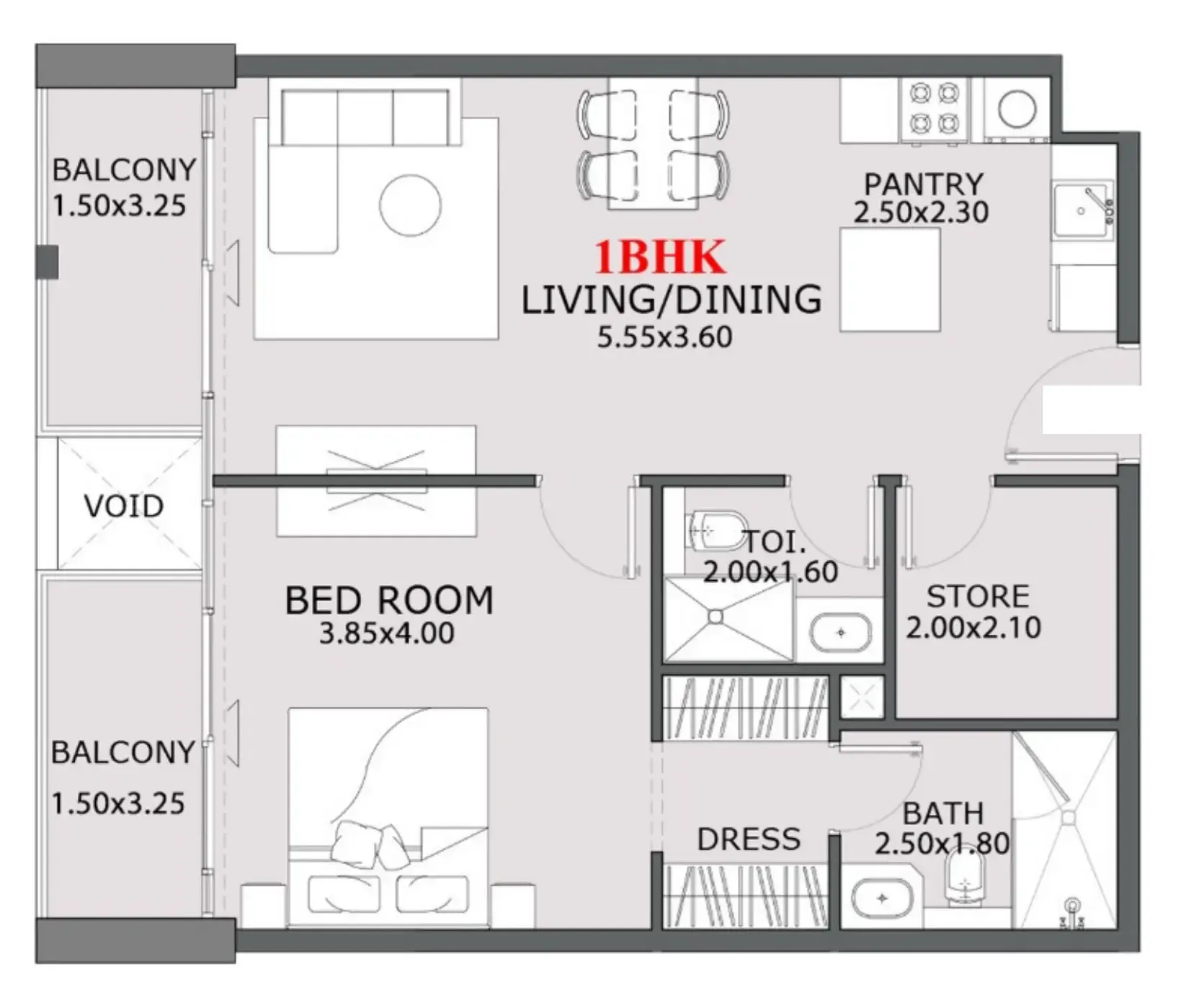 Provenza Residences 1 bed floor plan, 803 sqft