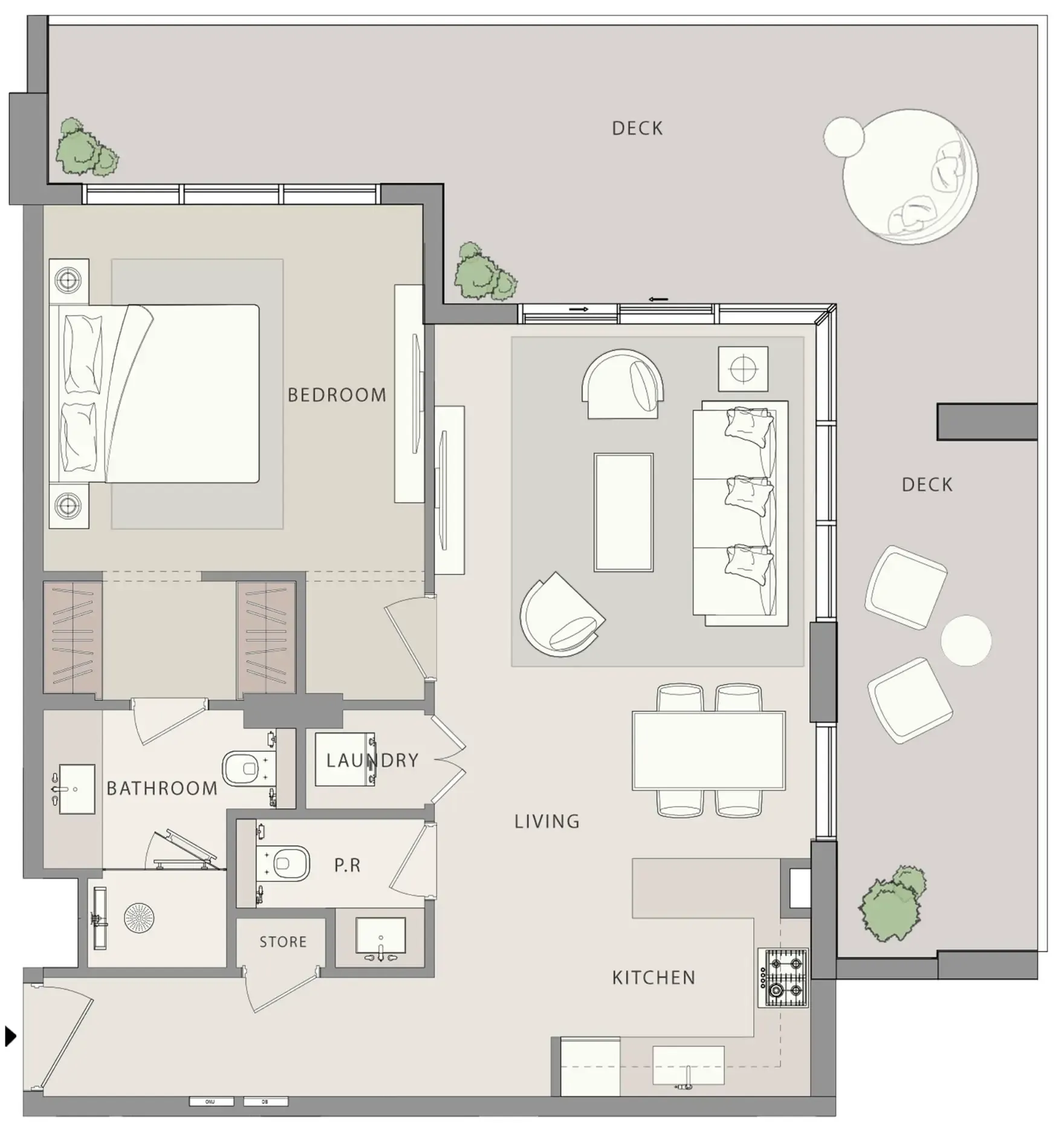 Uno-Luxe 1 bed floor plan, 1,083 sqft