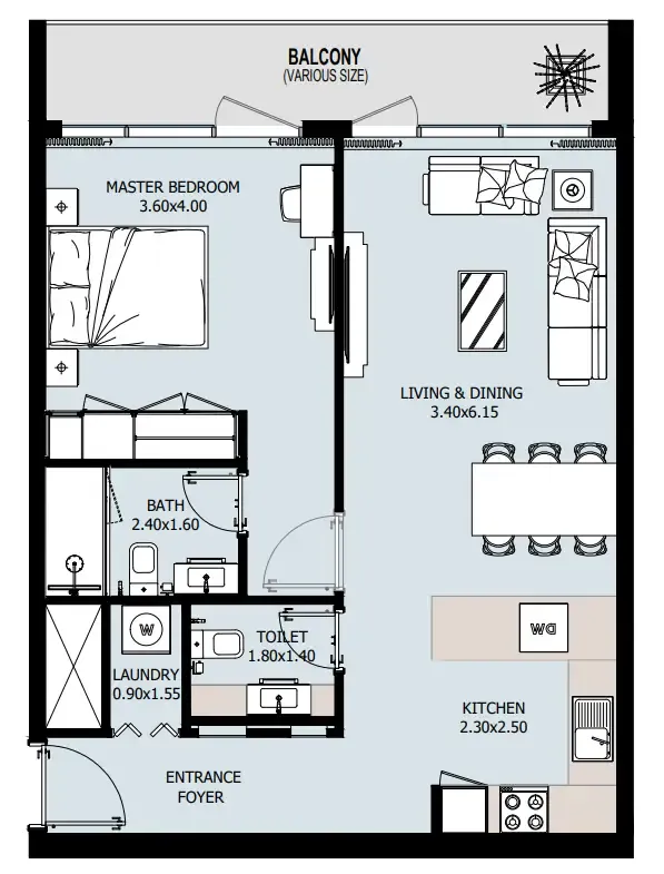 Verdana IX 1 bed floor plan, 792 sqft