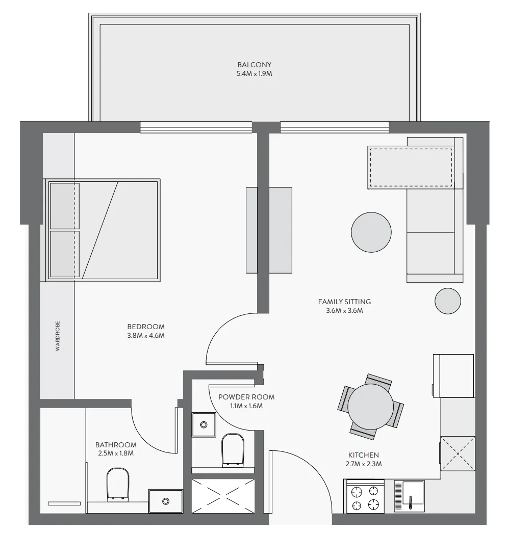 Equiti Gate 1 bed floor plan, 731 sqft