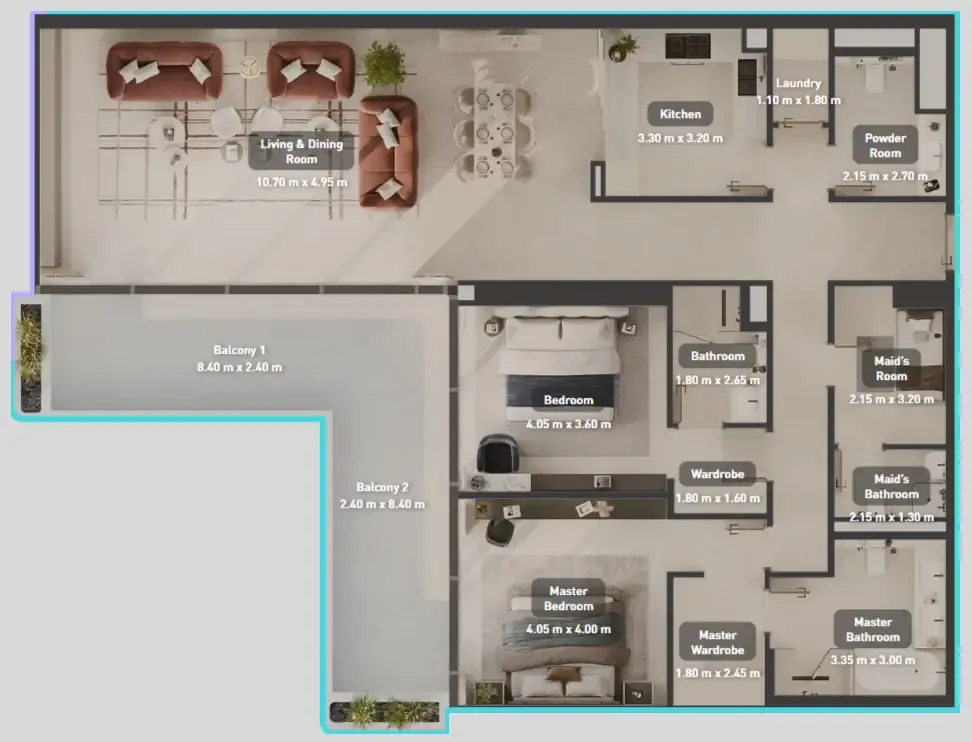 Luluat Marina at Luluat Al Raha 2 bed floor plan, 2,095 sqft