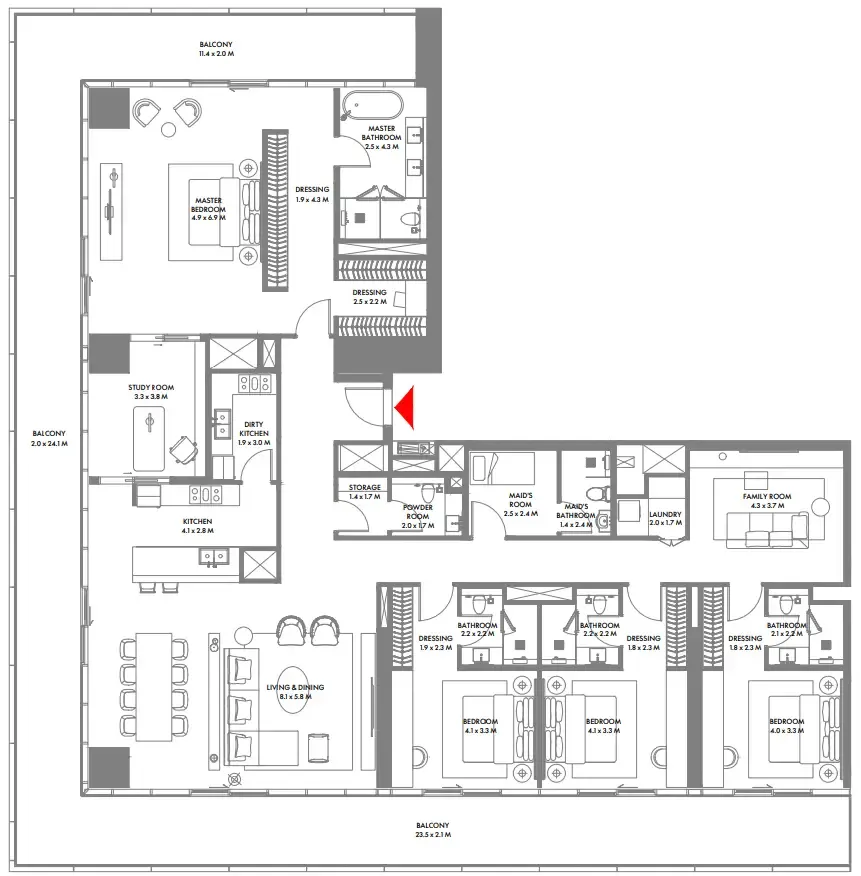 W The Residences by Arada 4 bed floor plan, 4,329 sqft
