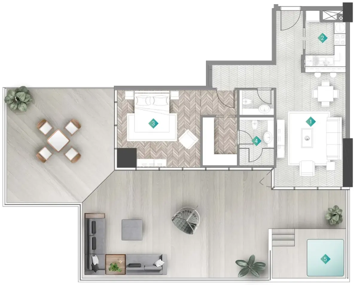 Moonstone Interiors by Missoni 1 bed floor plan, 1,928 sqft