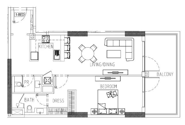 Damac Riverside Views 1 bed floor plan, 974 sqft
