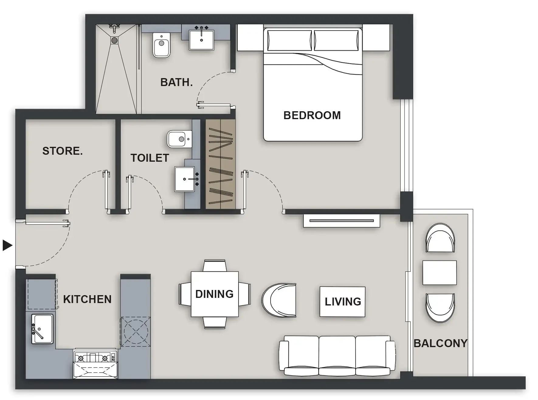 Maison Elysee III 1 bed floor plan, 623 sqft