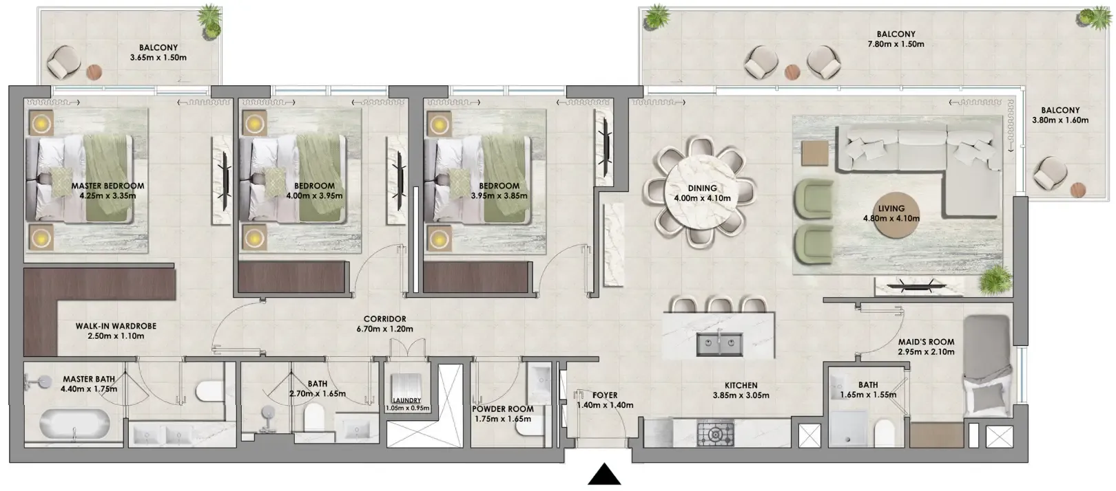 Palace Residences Hillside Towers A & B 3 bed floor plan, 1,882 sqft
