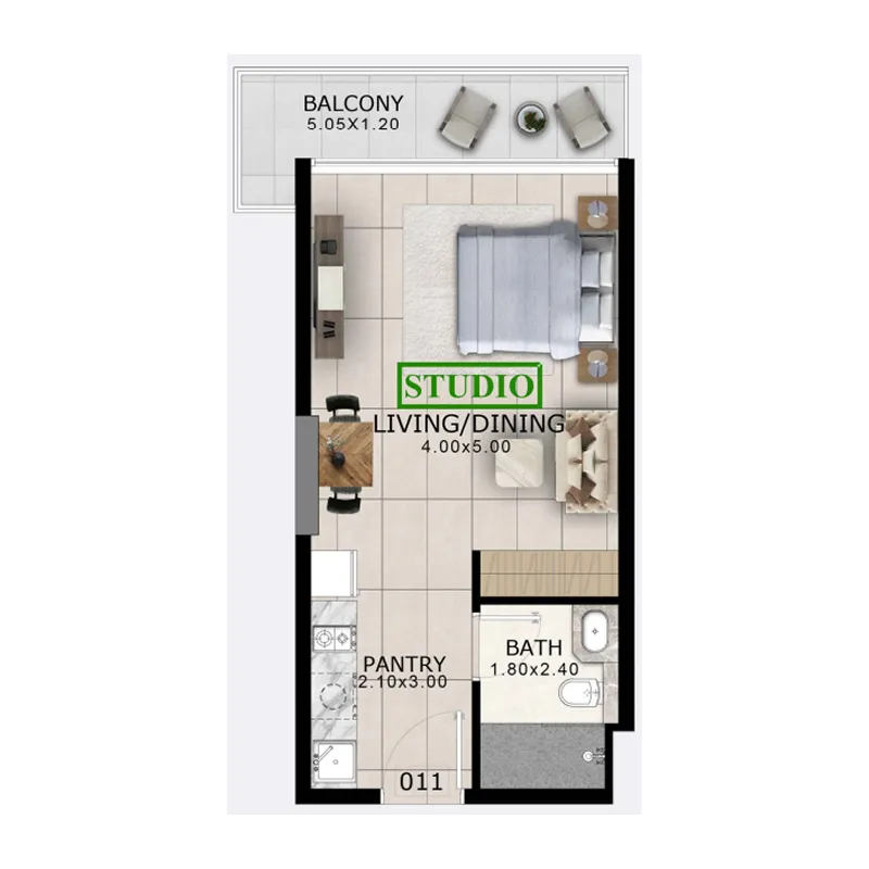 Arlington Park Studio floor plan, 440 sqft