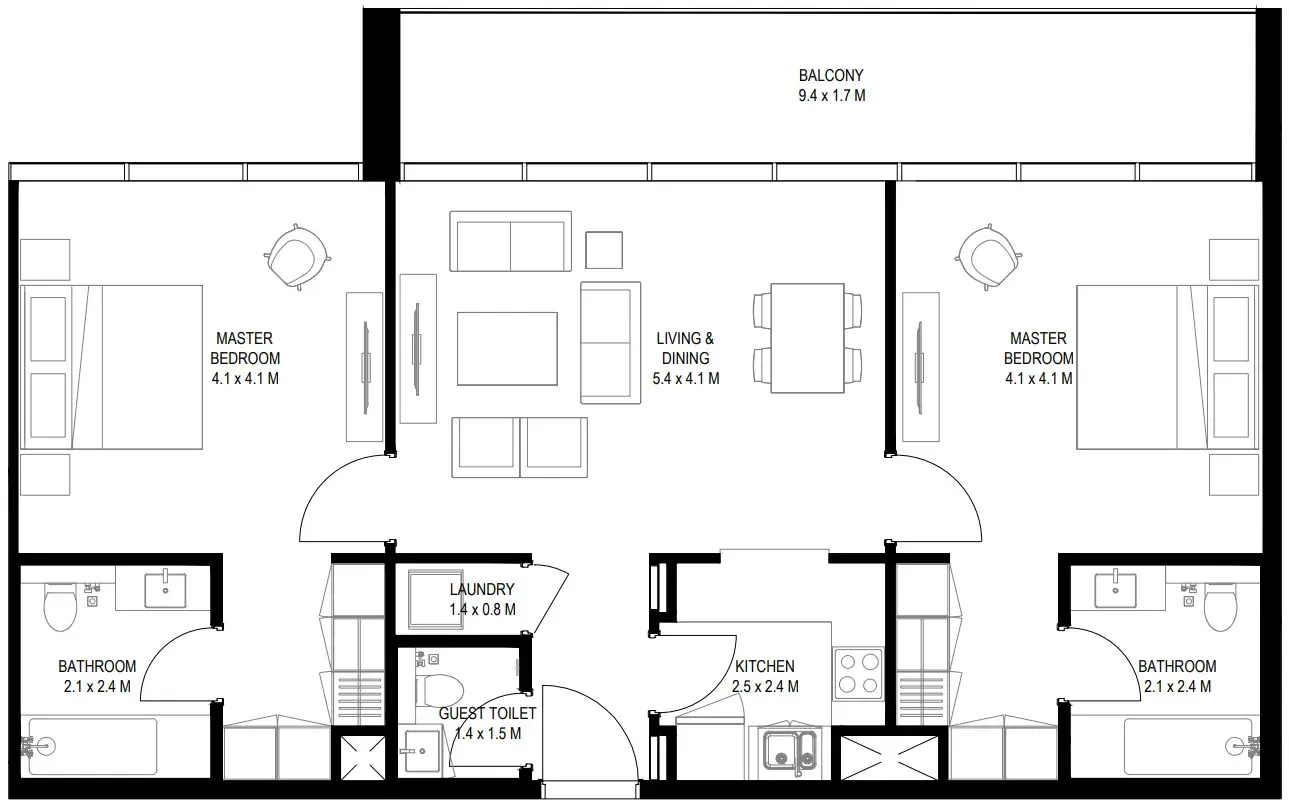 Nesba 2 Aljada 2 bed floor plan, 1,216 sqft