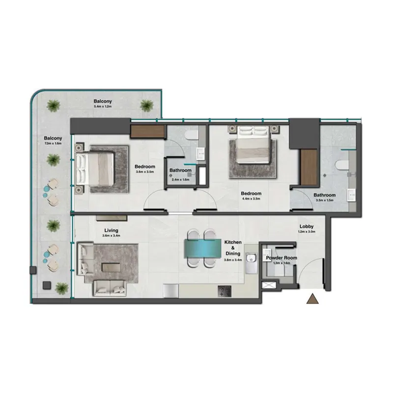 Sky Hills Residence 3 2 bed floor plan, 1,038 – 1,052 sqft
