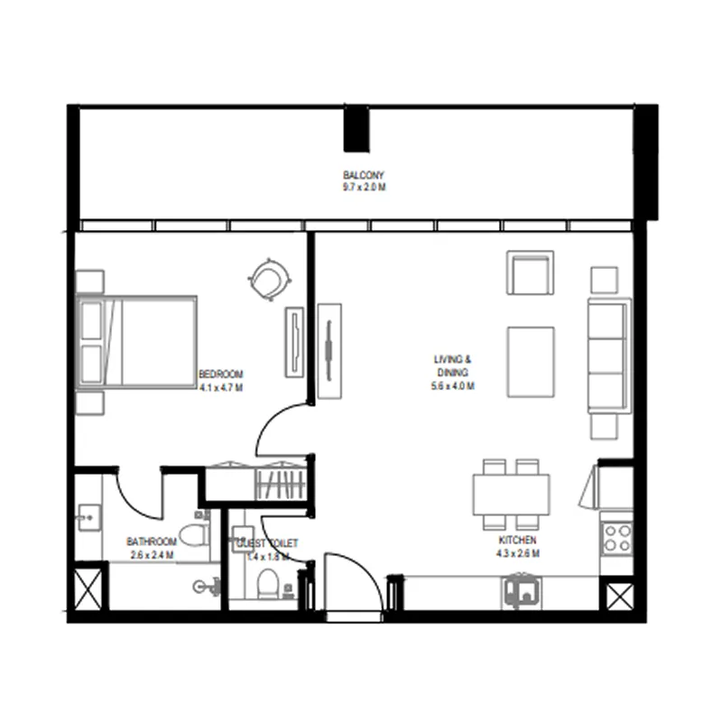 Nesba 1 Aljada 1 bed floor plan, 844 sqft