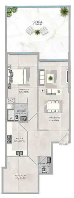 Azha Views Residences 1 bed floor plan, 1,625 sqft