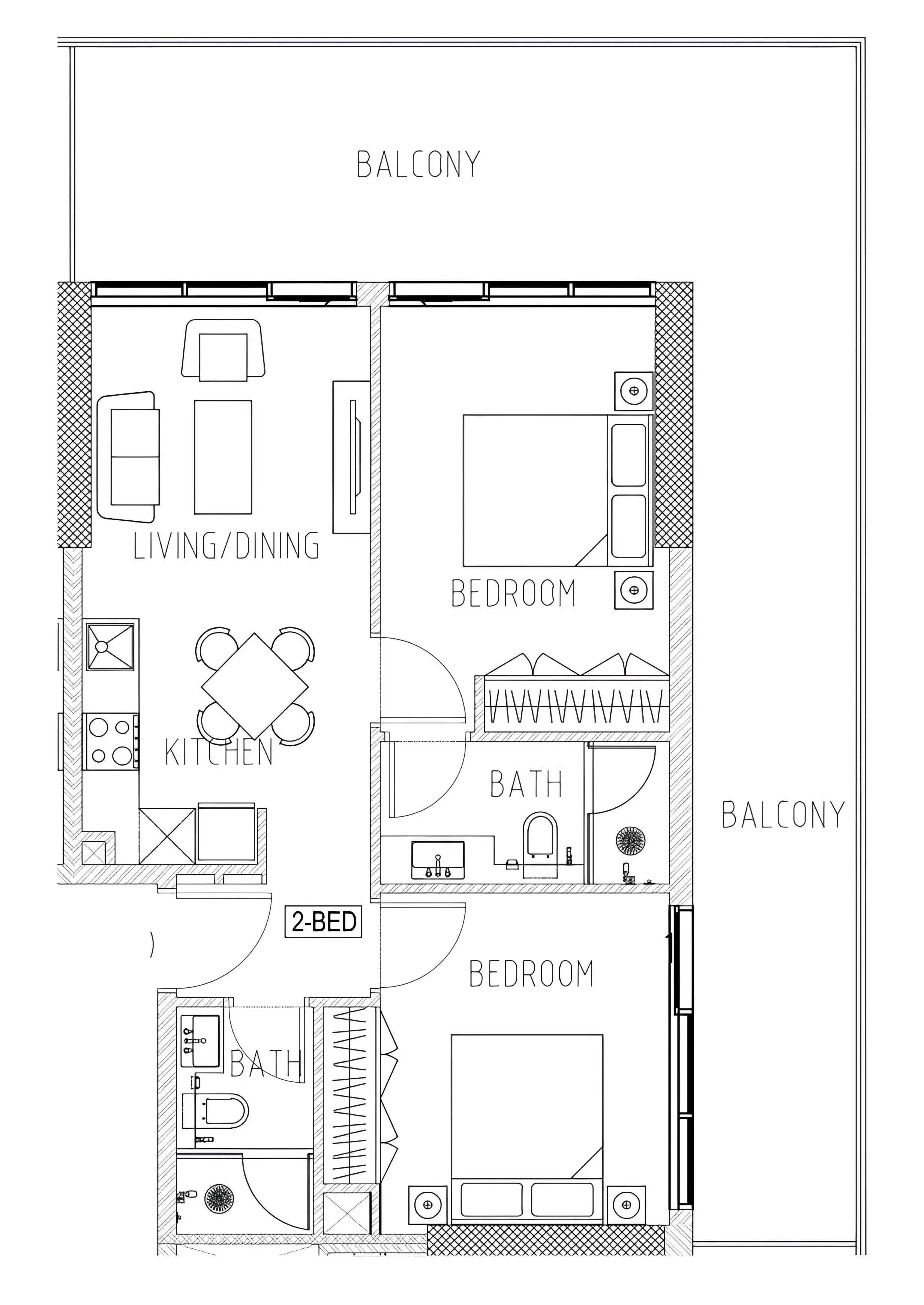 Elo 2 and 3 Damac 2 bed floor plan, 1,181 sqft