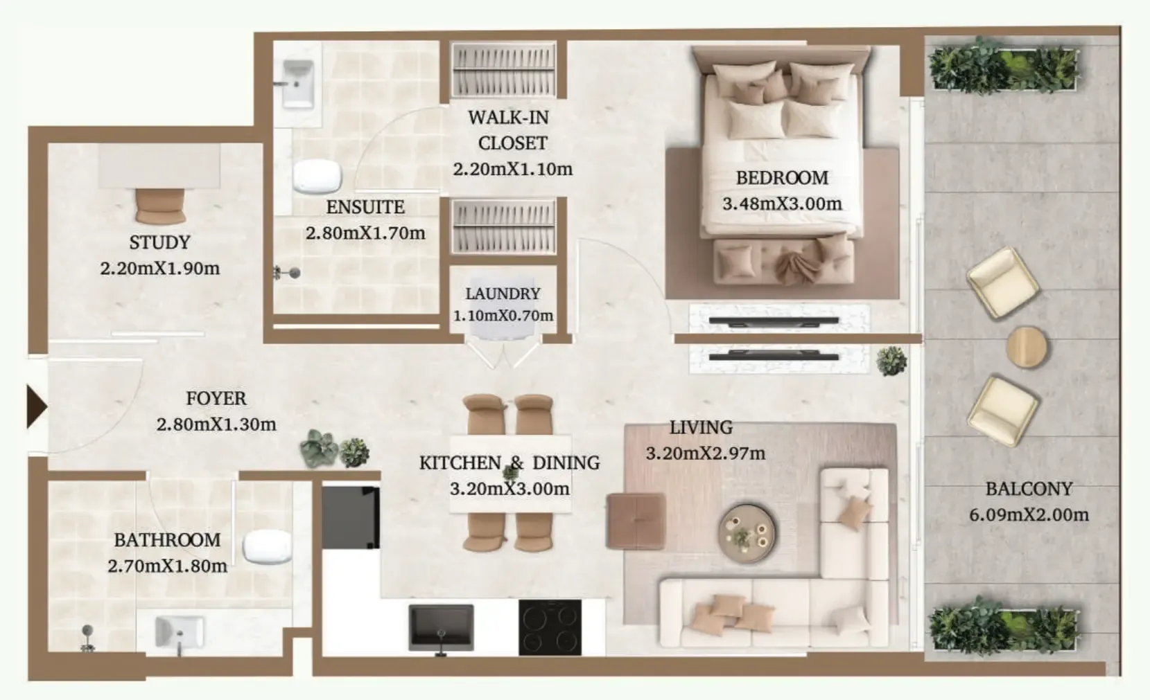 Arthouse Residences by Cledor 1 bed floor plan, 747 sqft