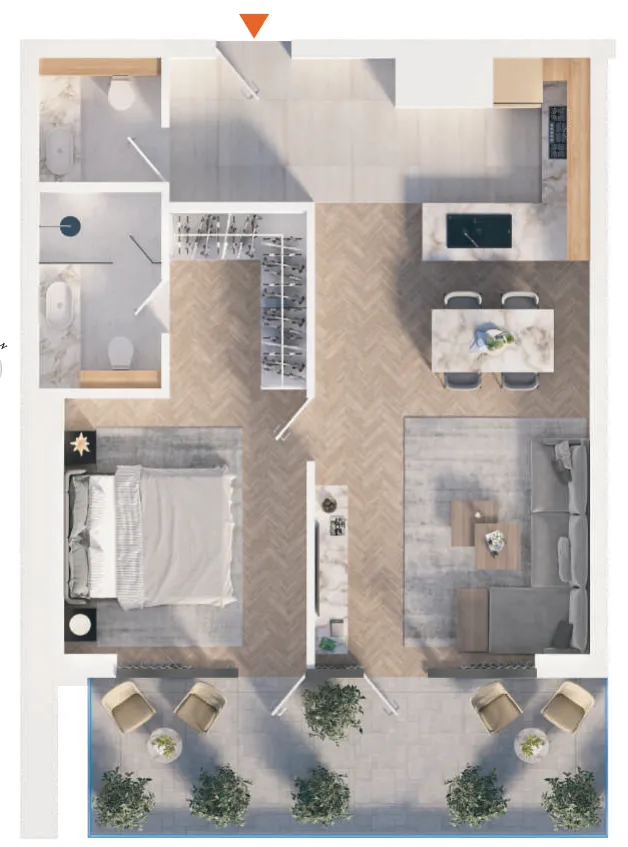 The Orchard Place Towers D & E 1 bed floor plan, 708 sqft