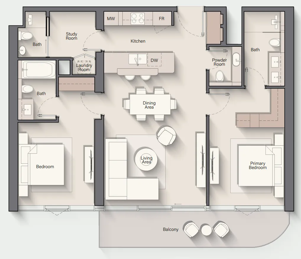 Costa Mare 2 bed floor plan, 1,531 sqft