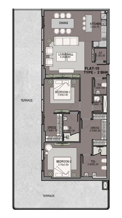 Helvetia Residences 2 bed floor plan, 2,080 sqft