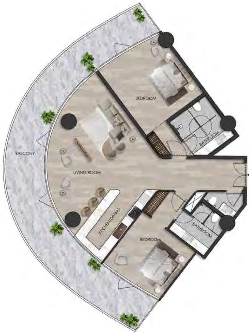 The Beach Residence 2 bed floor plan, 2,215 sqft