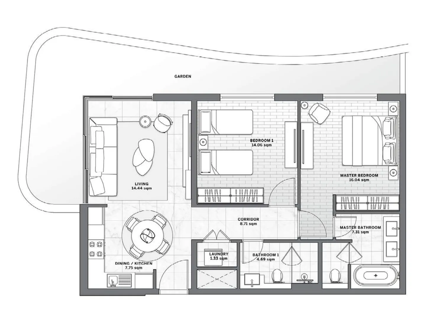 Marriott Residences by Dar Global 2 bed floor plan, 1,012 – 1,441 sqft