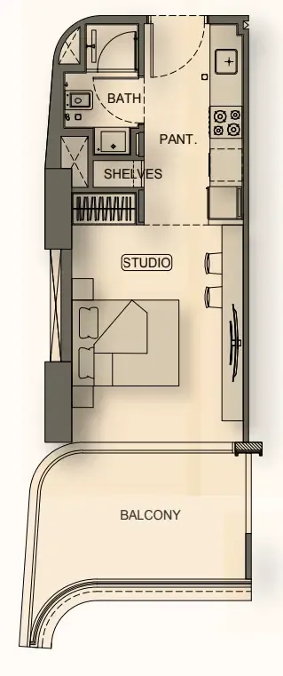 Binghatti Hillside Studio floor plan, 416 sqft