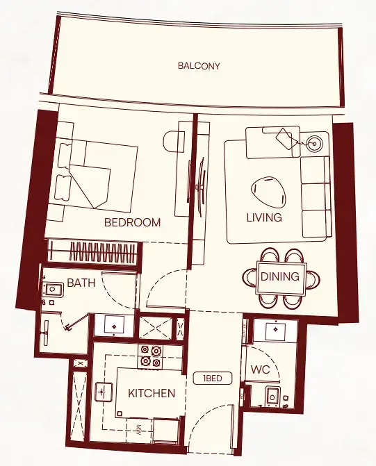 Binghatti Skyflame 1 bed floor plan, 718 sqft