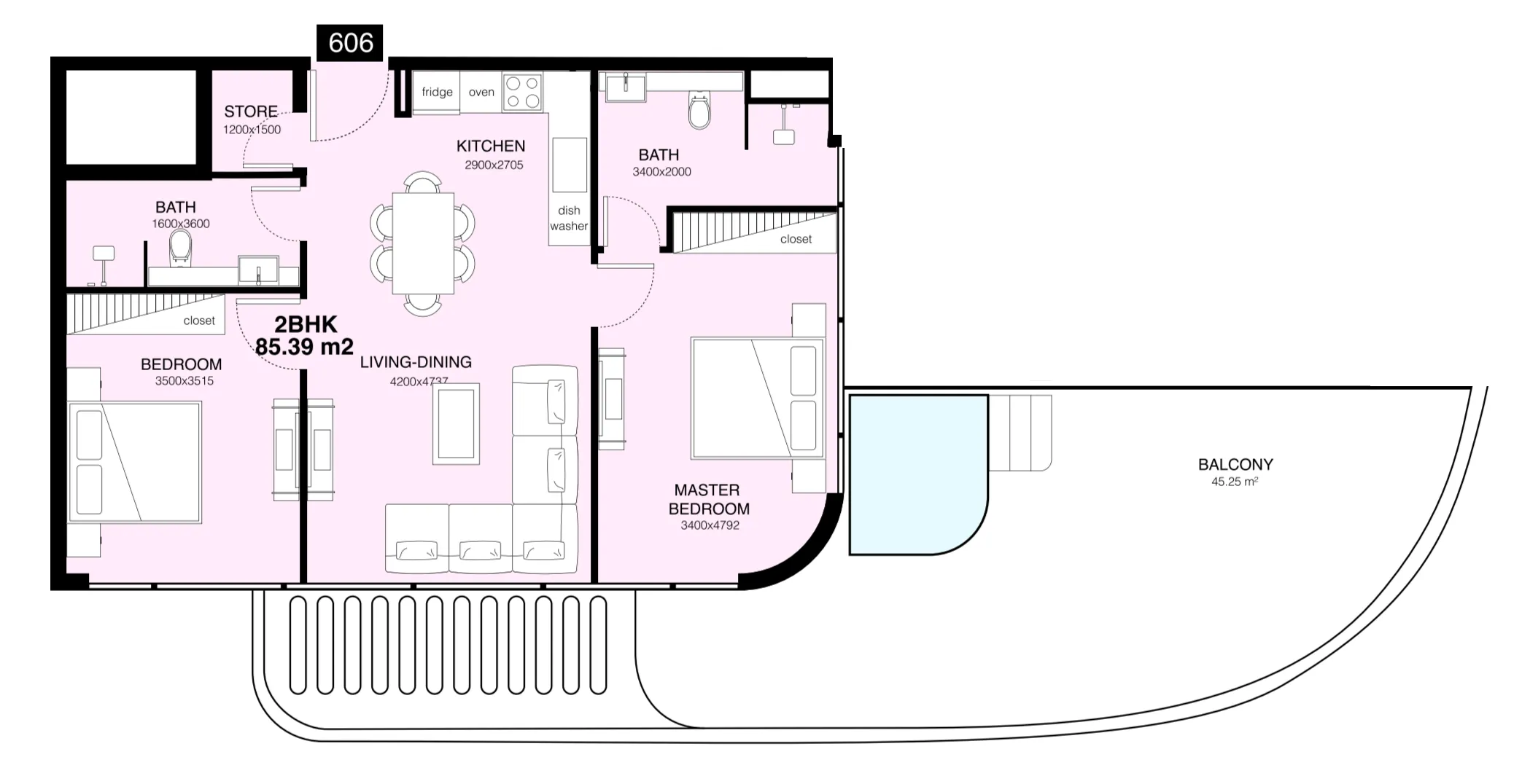 Villa Del Gavi 2 bed floor plan, 1,444 sqft
