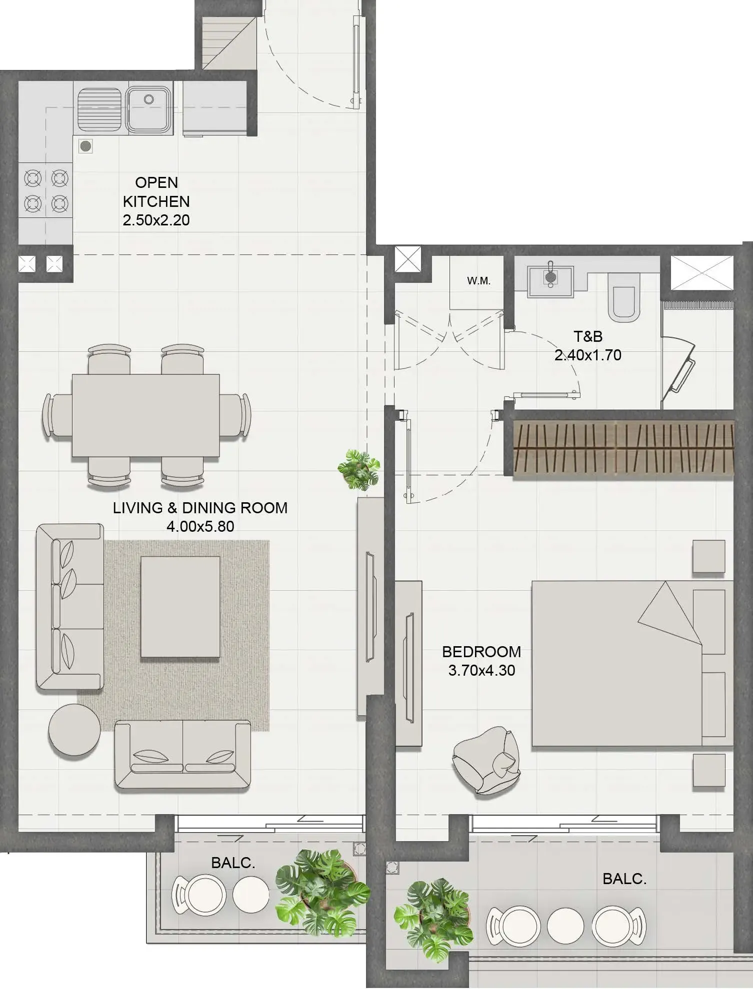 Reeman Residence 01 1 bed floor plan, 709 sqft