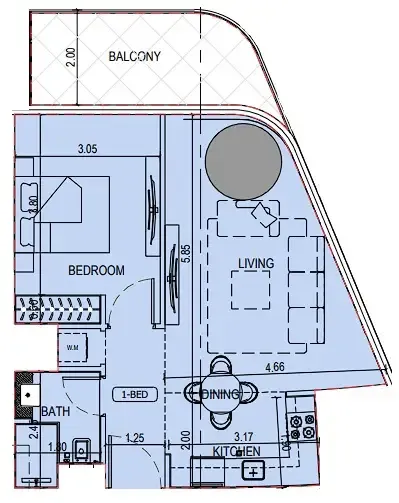 Binghatti Sky Terraces 1 bed floor plan, 674 sqft