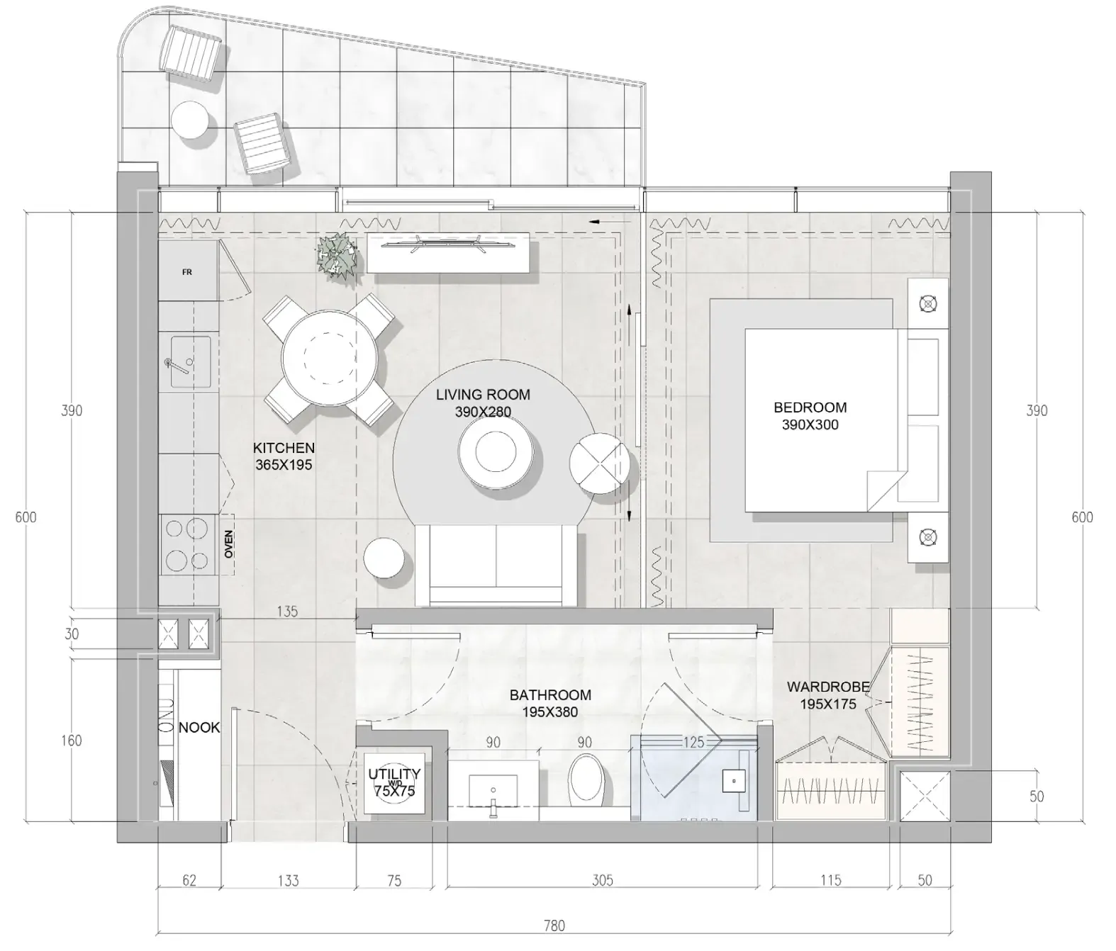 Solera Downtown Mina 1 bed floor plan, 621 sqft