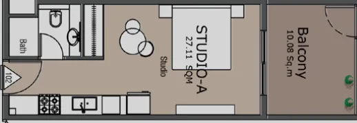 Golden Woods Albab Views Studio floor plan, 408 sqft