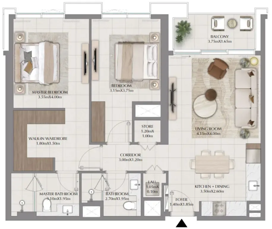 Terra Woods 2 bed floor plan, 1,113 sqft