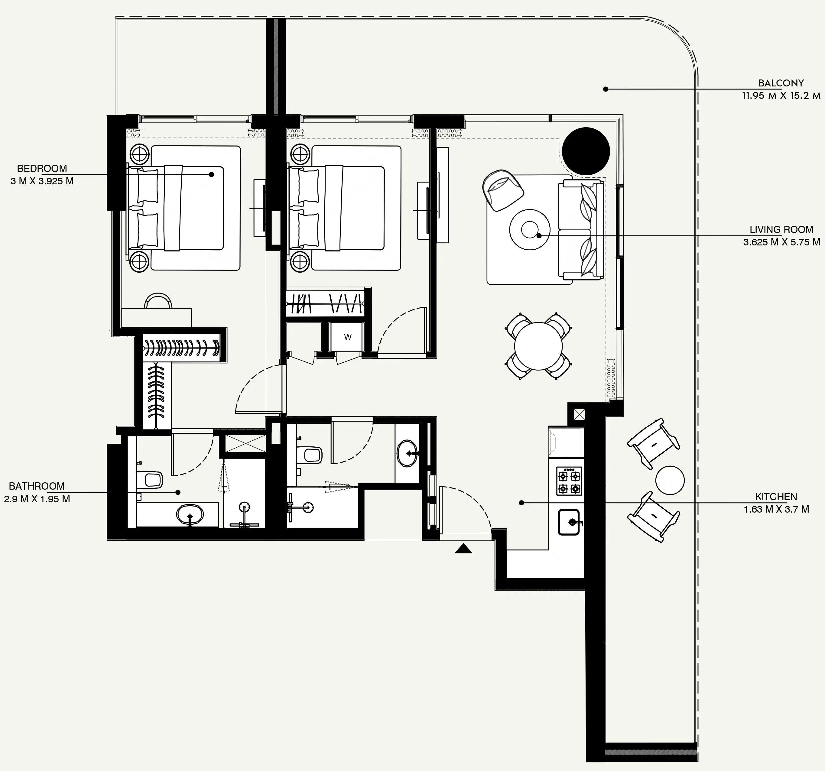 Azizi Venice 2 bed floor plan, 1,506 sqft