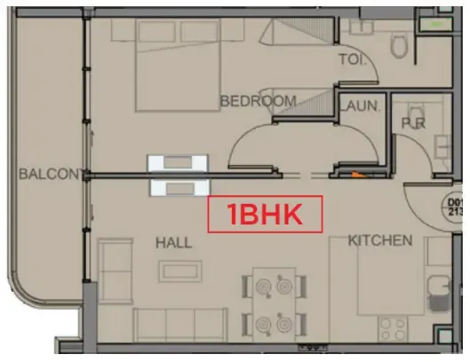 Casa Aura Residence 1 bed floor plan, 692 sqft