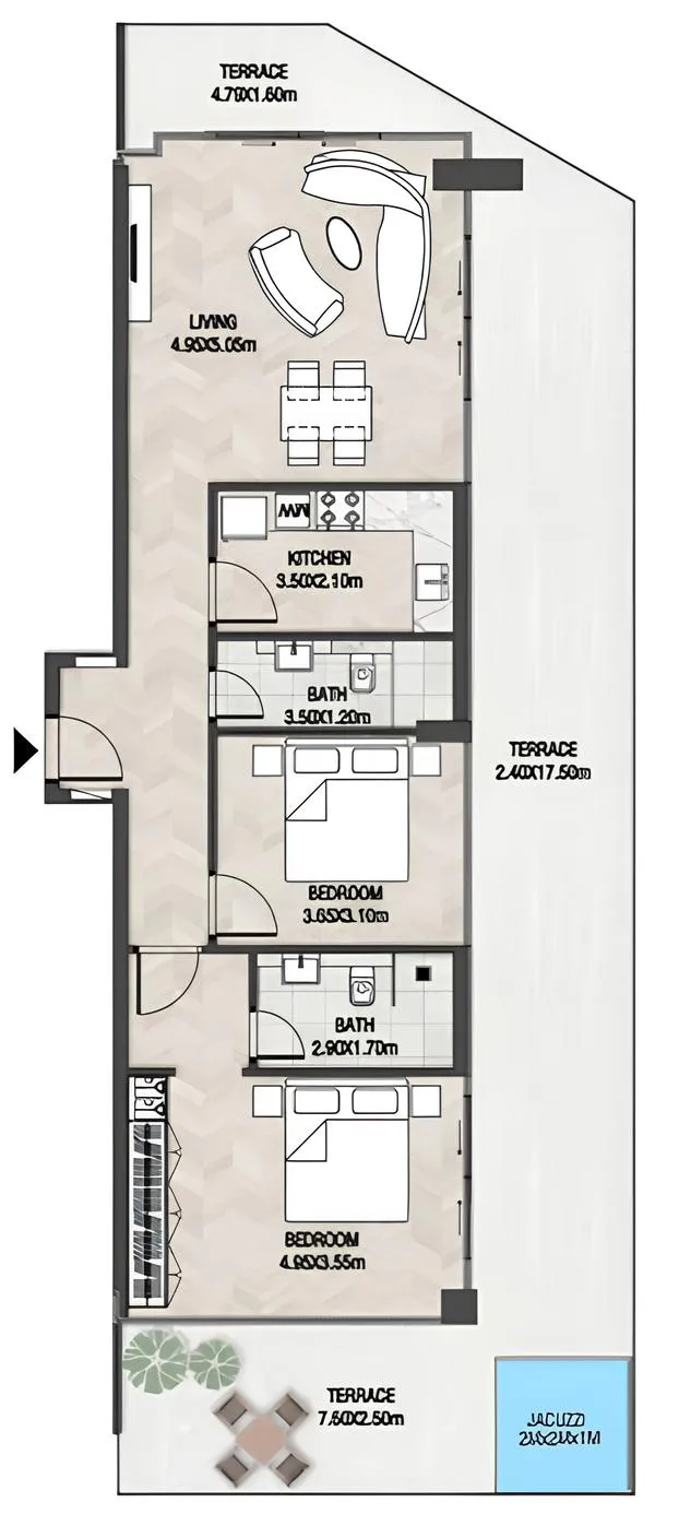 Trinity 2 bed floor plan, 1,721 sqft